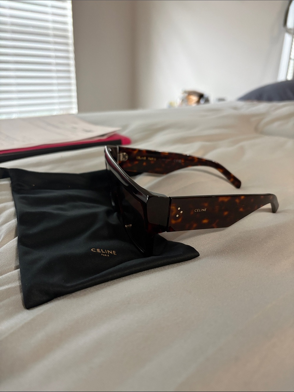 Celine Oversized Square Shield Sunglasses in Tortoiseshell Brown - Picture 6 of 7